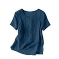 thumbnail image 3 of Lmueinov Short Sleeve Linen Tops for Women Blouse for Summer Fall Cotton Linen Blend Embroidered Loose Fit Round Neck Casual Boho Shirt, 3 of 8