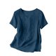 thumbnail image 5 of Craaazy Women Casual Loose Fit Blouse, Solid Color Short Sleeve Cotton Linen Top, Comfy Round Neck Embroidered Tunic for Daily Wear Gifts, 5 of 9