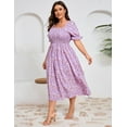 thumbnail image 2 of Yesfashion Women's Summer Casual Dresses 2025 Spring Puff Sleeve Square Neck A-line Flowy Floral Smocked Midi Dress, 2 of 7