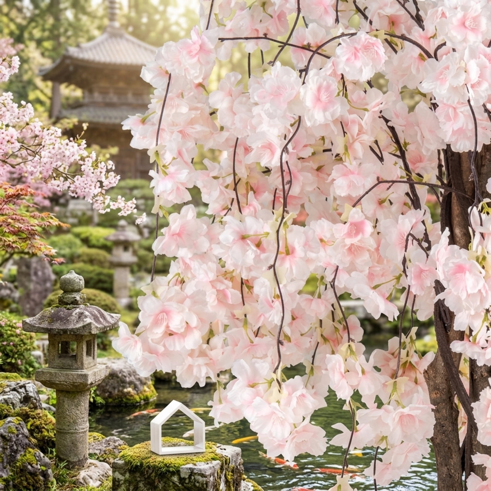Vebreda Artificial Plant Decor, 5.5 FT Tall Artificial Cherry Blossom Tree with Pink/White Flowers 2 Pack, Realistic and Charming Appearance