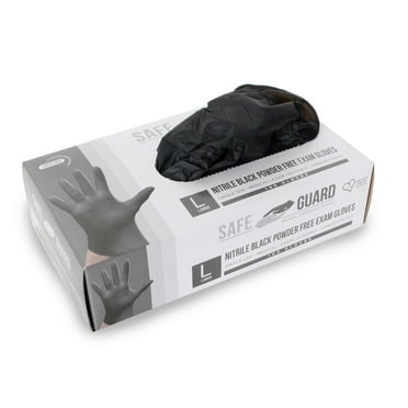 Safeguard, Nitrile Disposable Gloves, Powder Free, Latex Free, Box of 100 Gloves, Size Large, Black,100 Count(Pack of 1)