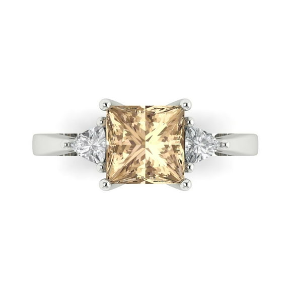 Three-Stone Engagement Ring for Women - 2.32ct Yellow Moissanite in 14K White Gold Promise Ring