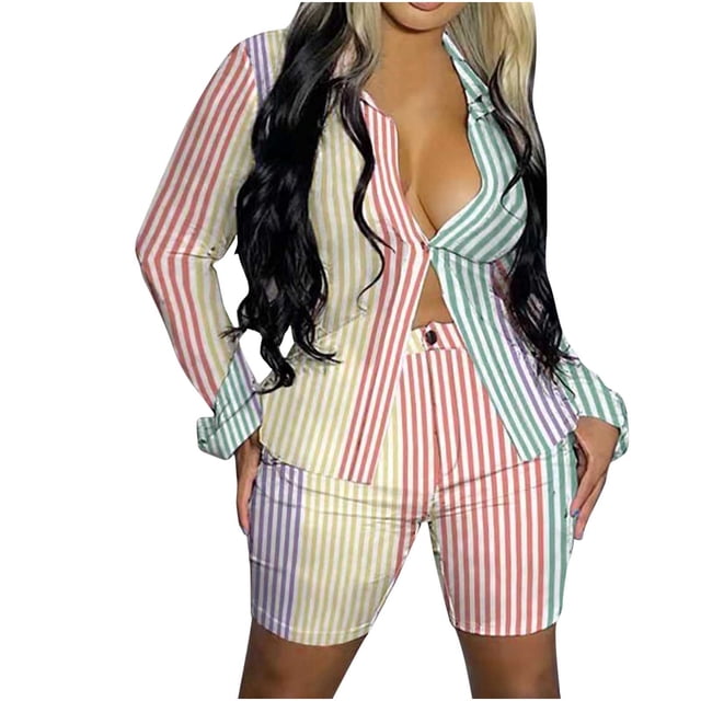 Conjunto de traje de manga larga de camisa de verano de moda para mujer Conjuntos sexy con estampado de cuello en V Wmkox8yi bvn2900