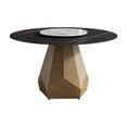 thumbnail image 3 of 53" Round Marble Dining Table, Artificial Stone Top for 6, Black Metal Base, White Turntable, Kitchen/Dining Room. Stain-Resistant, Heat-Resistant, Easy Clean, 3 of 14