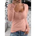 thumbnail image 2 of Womens Casual V Neck Button Down Blouses Long Sleeve Solid Color Slim Fit Knit Tunic Tops, 2 of 6