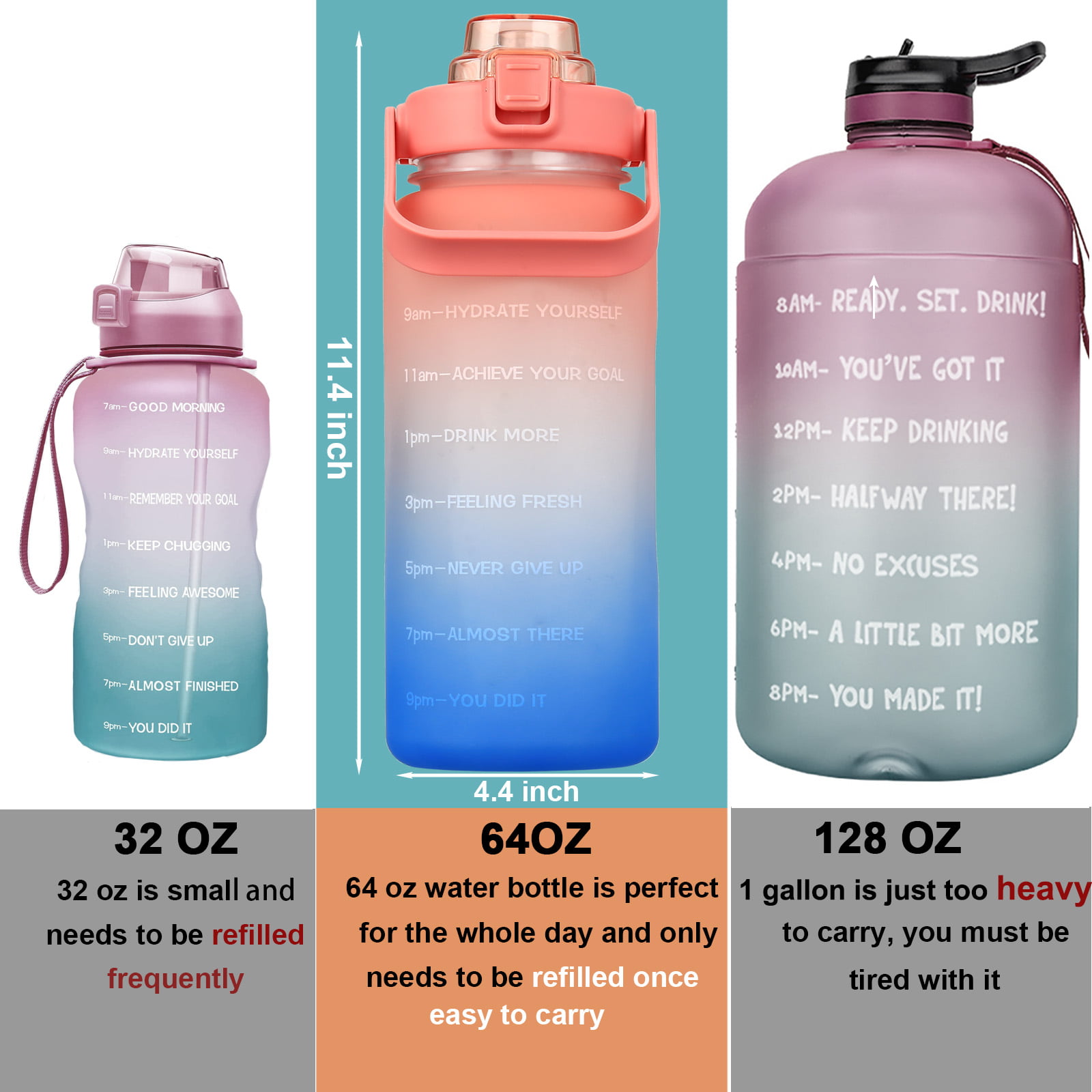 Kymbax Half Gallon/64oz Water Bottle with Time Marker and Straw,  Motivational Water Bottle with Hand…See more Kymbax Half Gallon/64oz Water  Bottle