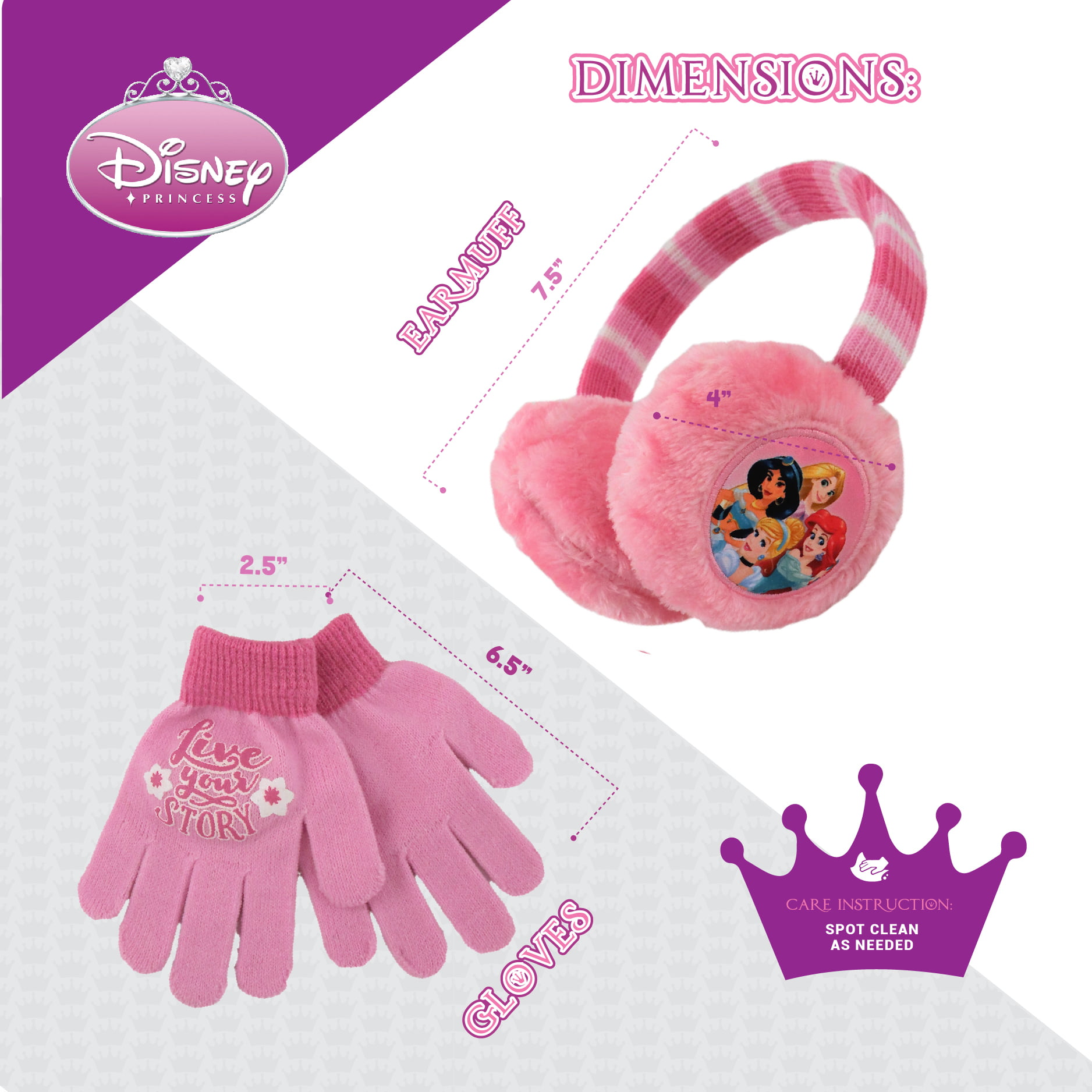 Disney Girls Frozen Elsa /& Anna and Minnie Mouse Earmuff and Gloves Set Age 4-7