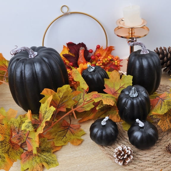 Carvable Foam Pumpkin,Fake Pumpkins,Outdoor Pumpkins for Porch,7pcs Thanksgiving Simulation Pumpkin Set Ornaments Festival Foam Large Pumpkin Model Decoration(Black 7pcs/Set 8"-3")
