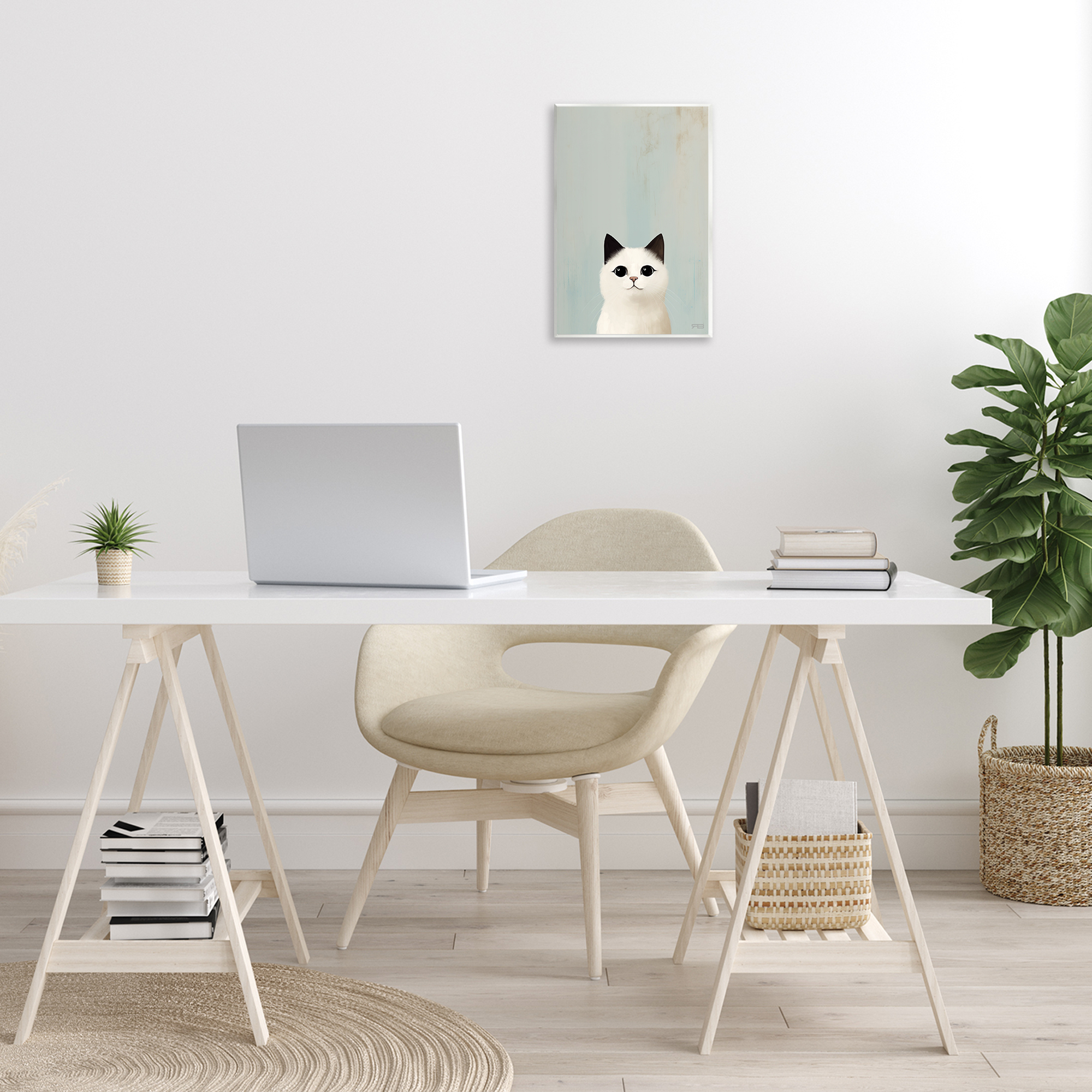 Stupell Industries Peeking White Kitten Animals & Insects Painting Unframed Art Print Wall Art, 10 x 15