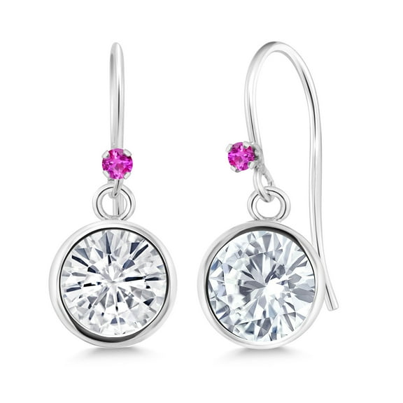 Gem Stone King 925 Sterling Silver Dangle Earrings 1.62cttw Moissanite and Sapphire
