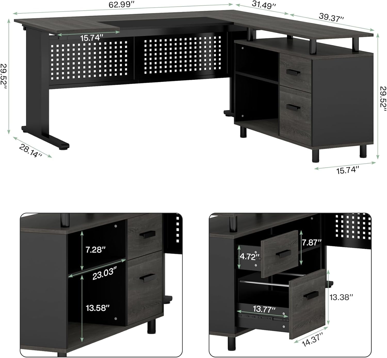 Tribesigns Executive Desk, Large Computer Desk with File Cabinet, Executive Office Desk with Storage Cabinet, Business Furniture Desk Workstation for Home Office