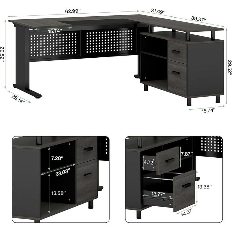 Tribesigns 63 Inch Executive Desk with File Cabinet, Large Office