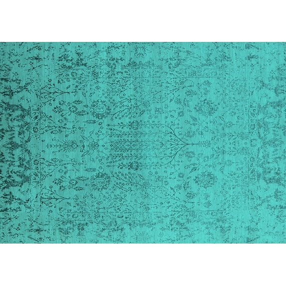 Ahgly Company Machine Washable Indoor Rectangle Oriental Turquoise Blue Industrial Area Rugs, 8' x 10'