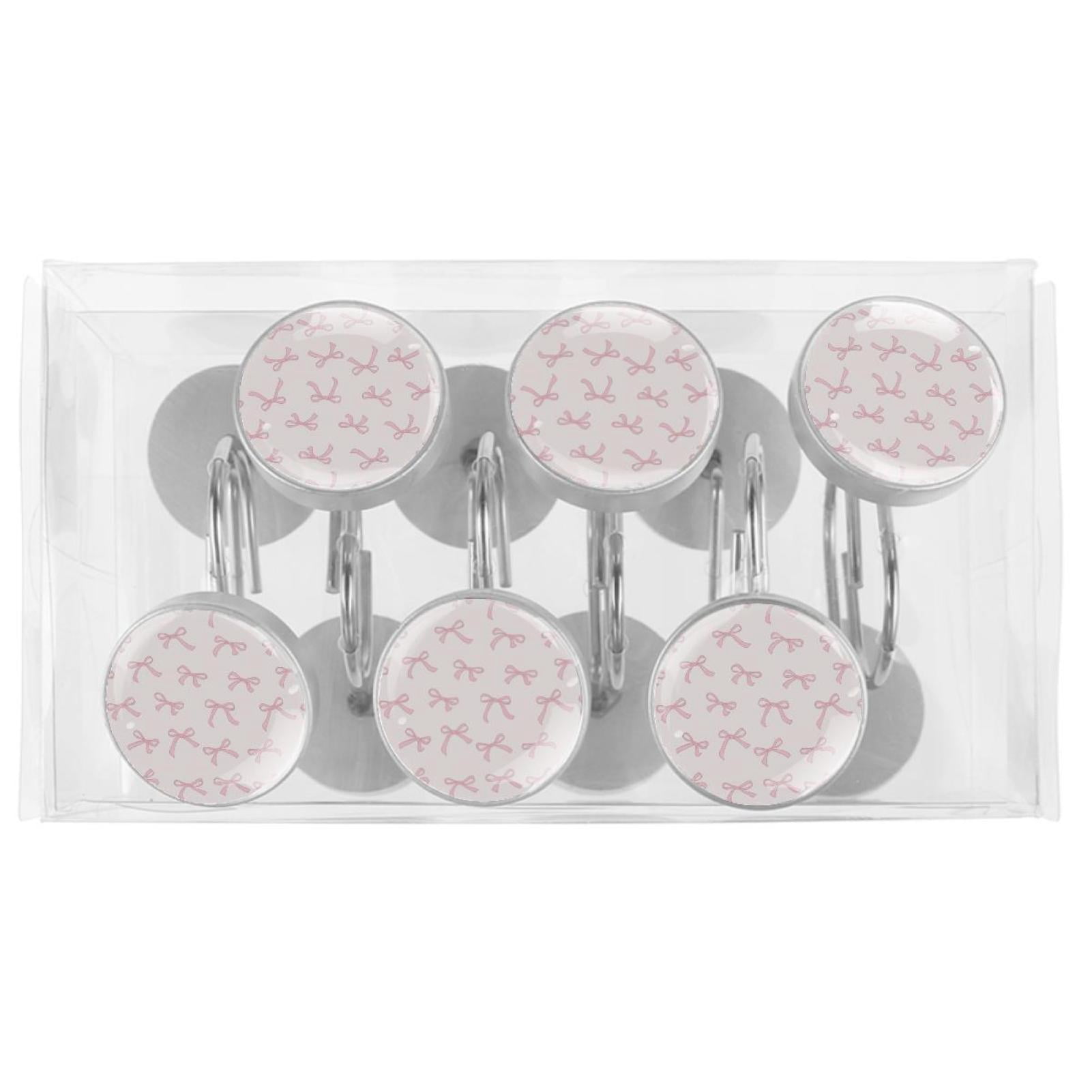HemaKayy 12 Pcs Shower Curtain Hooks Bathroom Decorative Accessories Pink Shiny Bow