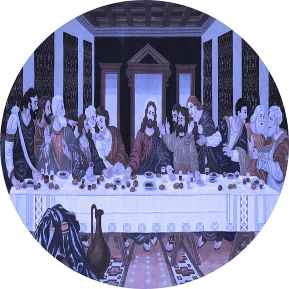 Ahgly Company Indoor Round Persian Blue Traditional Area Rugs, 6' Round