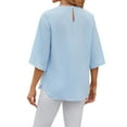 thumbnail image 3 of DYMADE Women's Fashion Chiffon Butterfly Half Sleeve Round Neck Spliced Elegant Basic Blouse, 3 of 3