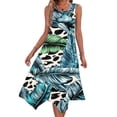 thumbnail image 1 of Ovzne Robes pour Femmes Robe de Plage Robes Sans Manches Col Rond Cordon Décontracté Volant Robe Trapèze Mini Robe Imprimée Liquidation, 1 of 7