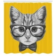 thumbnail image 2 of Animal Shower Curtain, Sketchy Hand Drawn Design Baby Hipster Cat Cute Kitten with Glasses Image Print, Fabric Bathroom Set with Hooks, 69W X 84L Inches Extra Long, Grey Mustard, by Ambesonne, 2 of 2