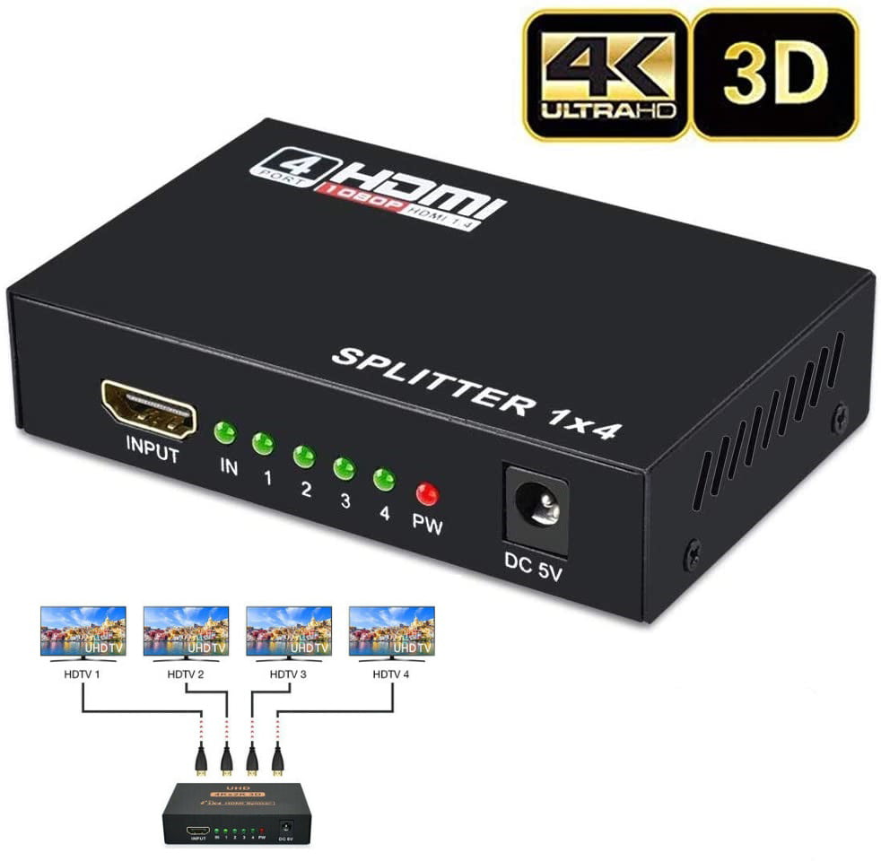 Splitter 1x4 HDMI 1.4 3D Ultra HD 2K 4K 3840x2160 1920x1080 EDID HDCP ACTII 