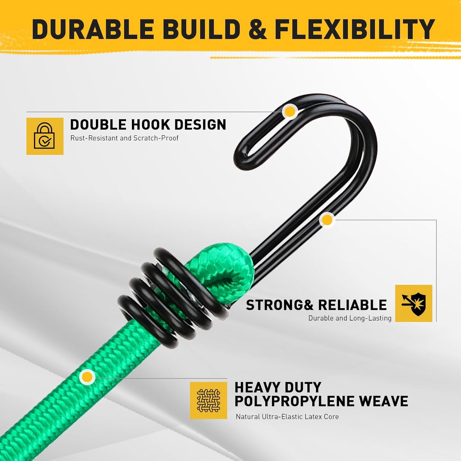 Rongsi 33 Piece Premium Bungee Cords Assortment Jar, Includes 10", 18", 24", 32", 40" Bungee Cord with Hooks, 6" Nylon Cable Ties, 8" Canopy Tarp Ball Ties and Tarp Clips