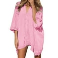 thumbnail image 3 of oqasdz Solid Color Women Beach Bathing Suit Swim Bikini Swimsuit Oversized Cover Up Dresses Soft Female Beachwear, 3 of 8