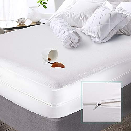 Premium Zippered Mattress Encasement Water Proof King Mattress Protector Cotton Top Fits 15