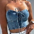 thumbnail image 4 of Top corto de mezclilla para mujer, camiseta vaquera con hombros descubiertos, camiseta sin mangas de verano, ropa para discoteca FLhrweasw Nuevo, 4 of 7