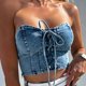 thumbnail image 4 of Top corto de mezclilla para mujer, camiseta vaquera con hombros descubiertos, camiseta sin mangas de verano, ropa para discoteca FLhrweasw Nuevo, 4 of 7