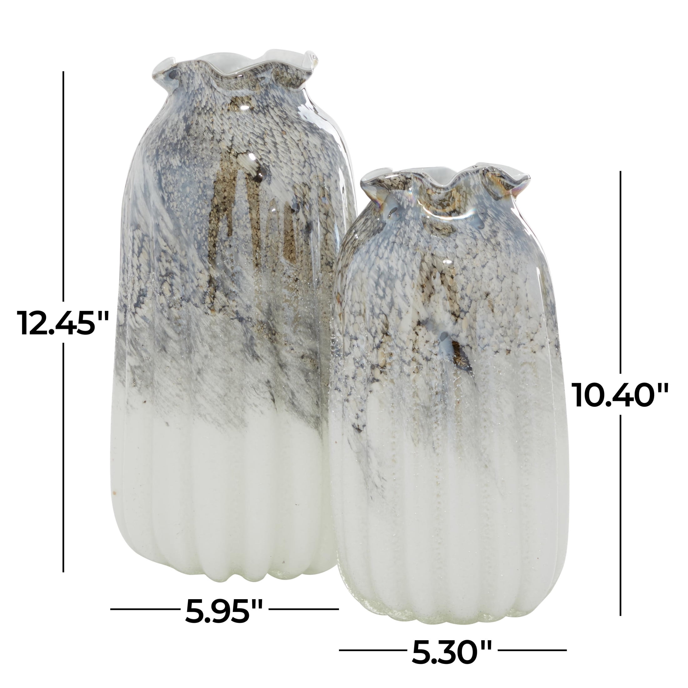 DecMode 12", 10"H Handmade Blown Gray Glass Vase, Set of 2