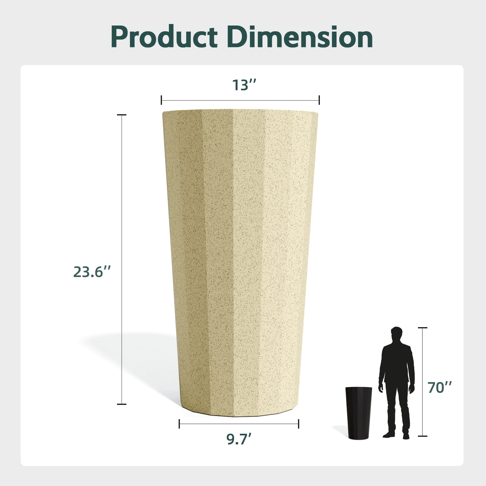 TOPCOMFY 23.6" Tall Large Outdoor Planters for Porch Decor with Drainage Hole, Wide Stripe Design Flower Pots, 23.6"*13"*23.6" (2 Pack), Beige