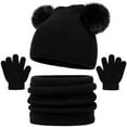 thumbnail image 2 of Piuwrlz Girls Boys Winter Hats Scarves Glove Children's 3 Piece Set Solid Color Thickened Plush Windproof Gloves Black Size 2-12 Years, 2 of 6