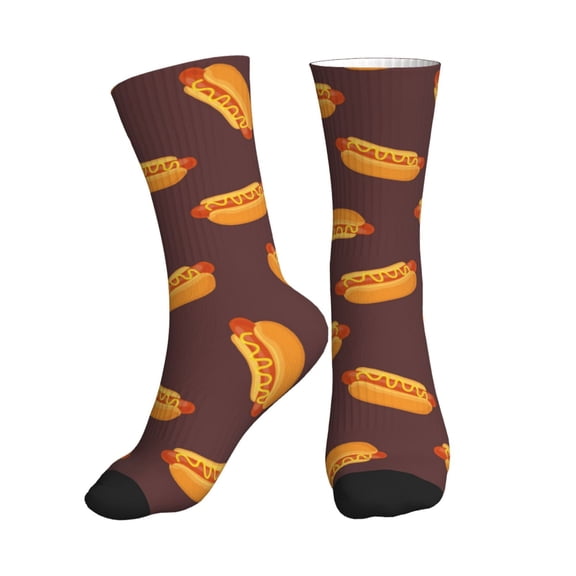 Crew Socks for Women Men Athletic - Hot Dog Print Brown Soft Comfort Breathable Mid-Calf Sole Running Socks Womens Men
