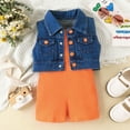 thumbnail image 4 of GYRATEDREAM Kids Girl's Summer Solid Color Pit Strip Jumpsuit + Denim Button-Up Vest Suit Toddler Baby Child 2 Piece Set 4 Years-7 Years, 4 of 8