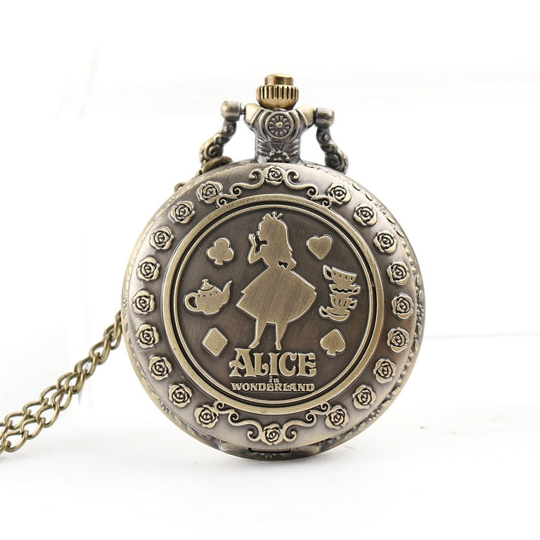 Alice In Wonderland & Flower Engraved Quartz Pocket Watch Cute Movie Theme  Analog Watch, Souvenir Gift For Xmas Birthday Graduation - Temu