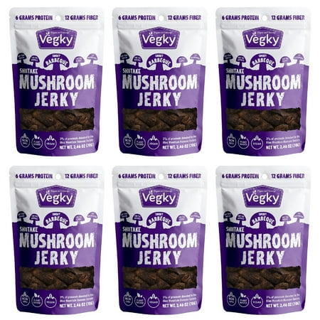 VEGKY Vegan Shiitake Mushroom Jerky BBQ 70 Grams 2.46 oz each 6 PACKS Non-GMO Vegetarian Plant based Protein Plant Based