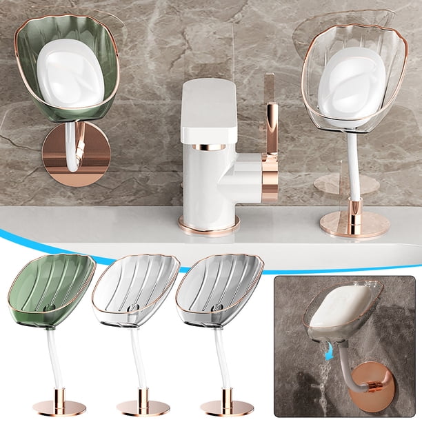 Jabonera giratoria con drenaje - soporte de jabón en ángulo ajustable para la pared o encimera, desmontable y lavable para baño y fregadero de cocina