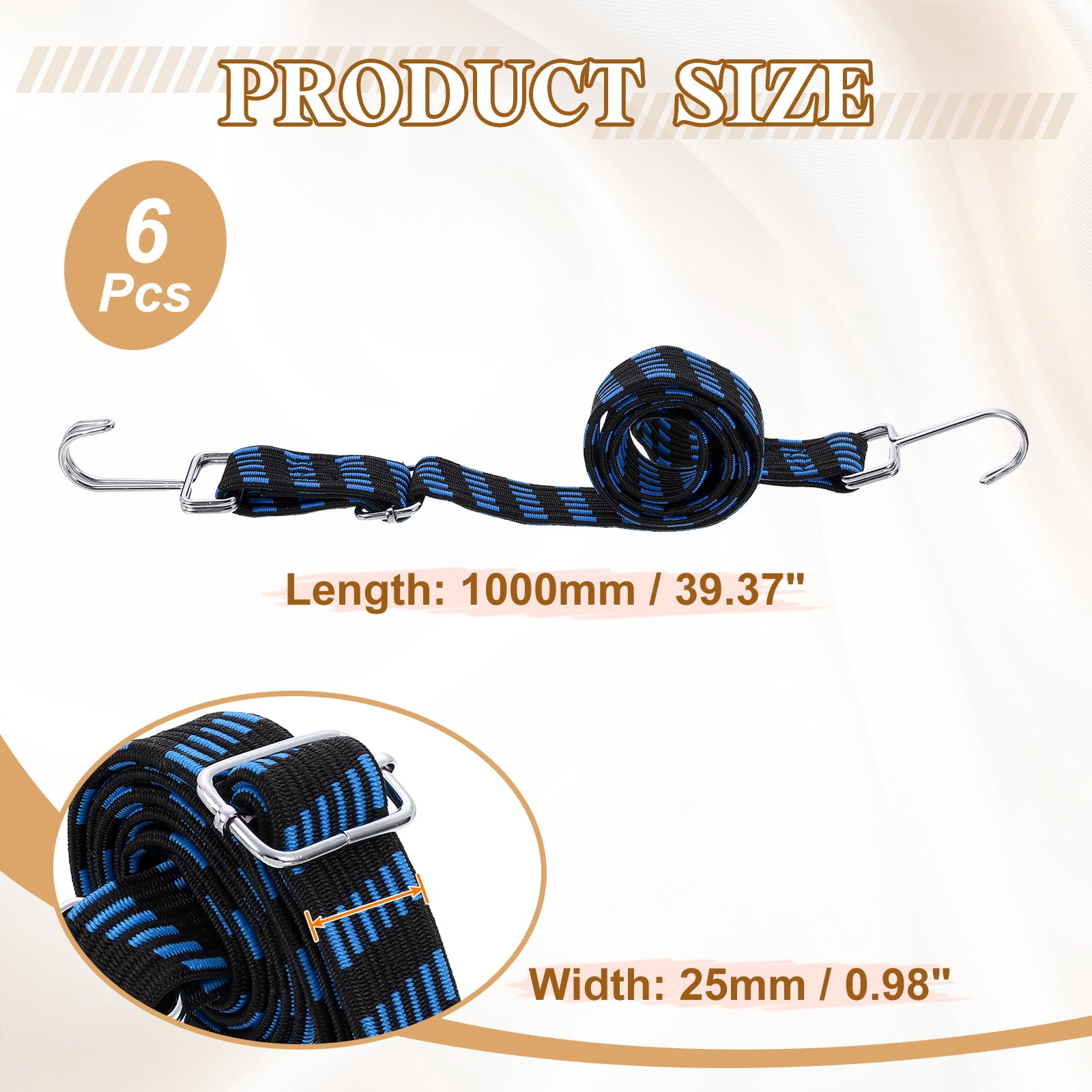 Uxcell 6 Pack Adjustable Bungee Cords with Hooks, 39 Inch Flat Heavy Duty Elasticity Straps Rubber Bungee Cords with Buckle for Outdoor, Camping, Tarp, Bike Rack, Luggage, Black Blue