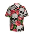 thumbnail image 2 of Daiia Skull and Roses Hawaiian Shirt for Men Gentle Cotton Regular Short Sleeve Casual-Small, 2 of 9