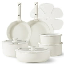 Carote Nonstick Cookware Sets, 17 Pcs Non Stick Pots and Pans Set with Removable Handle, Dishwasher & Oven Safe, Induction Compatible, White