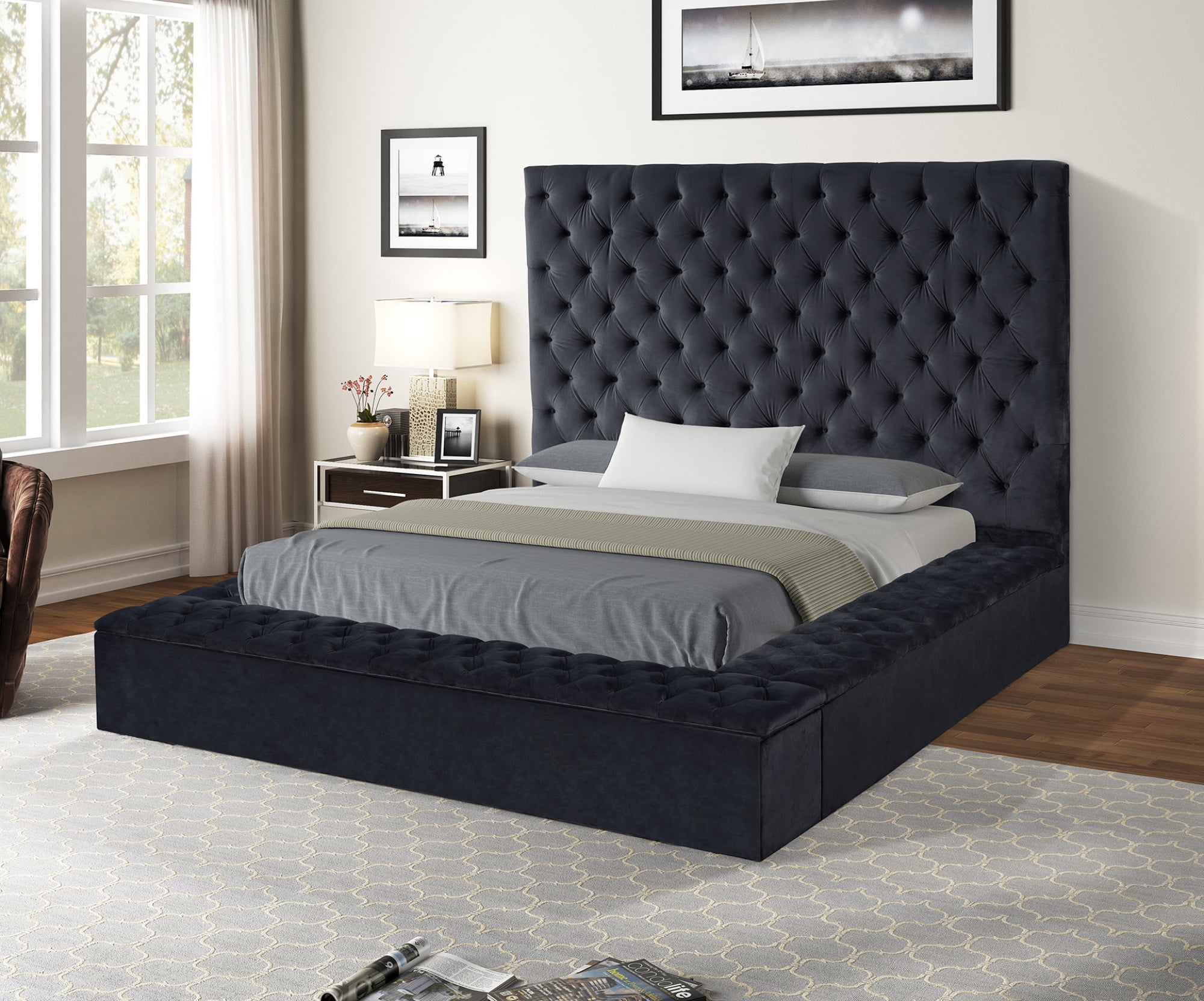Electronn Full Size Tufted Upholstery Storage Bed made with Wood in