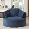 thumbnail image 2 of Muumblus 48.8" Oversized Accent Barrel Chair, Fluffy Round Lazy Sofa Chair for Adults, No Assembly Required, Blue Corduroy, 2 of 9