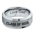 thumbnail image 2 of Tungsten Graduating Class Of 2019 Engraved Love Dad Band Ring 8mm Men Women Comfort Fit Gray Step Bevel Edge Brushed Polished, 2 of 4