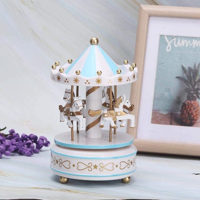 Caja de música con carrusel GIF para niños Navidad (azul), caja de música de madera con carrusel, caja de música octogonal, regalos de cumpleaños, regalos de Navidad, accesorios brillar Electrónica