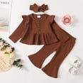 thumbnail image 3 of 2T Baby Girls Clothes 3T Girls 3PCS Sweater Outfits Set Solid Color Toddler Girls Long Sleeve Top Pants Set with Headband Brown, 3 of 10