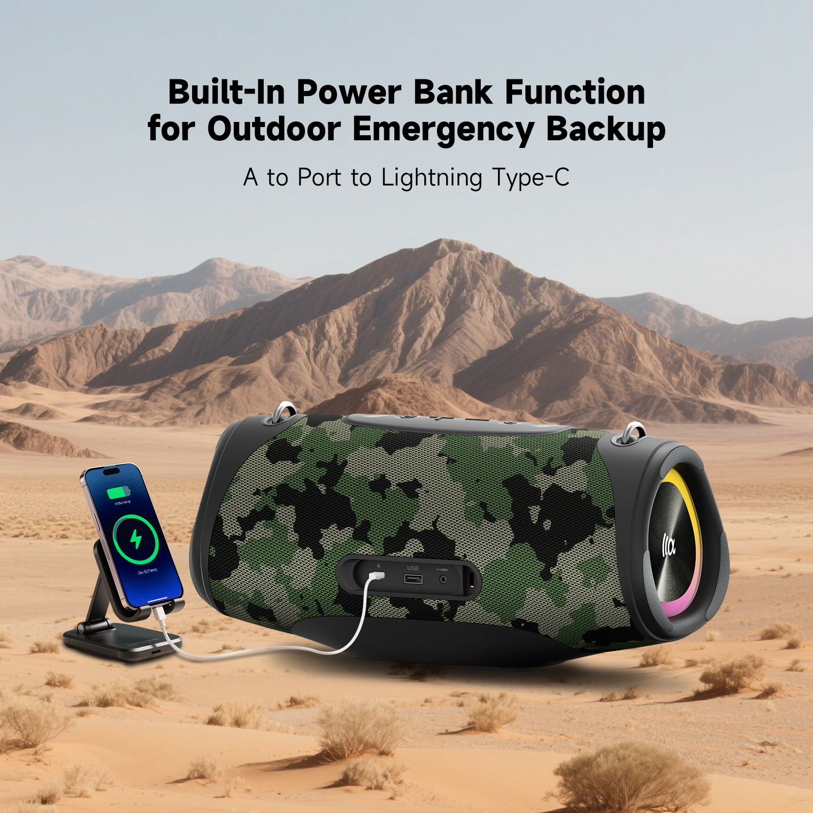 Portable Bluetooth Speaker 80W RMS,120W Peak Loud Subwoofer Wireless Stereo with HD Sound,8H Playtime IPX7 Waterproof for Party cmaping Beach,CAMO