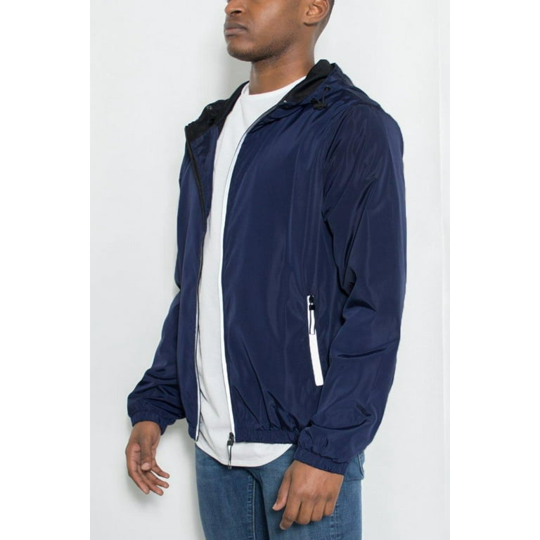 Navy blue and white windbreaker discount