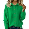 thumbnail image 2 of Womens Button Up Cardigan Sweaters Chunky Knit Long Sleeve Lapel Collared Tops Fall Winter Fashion Clothes Green L, 2 of 7
