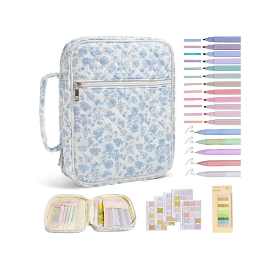 Bible Cover Case for Women, Large Quilted Bible Tote with Handle, Includes Bible Tabs & Study Supplies Organizer
