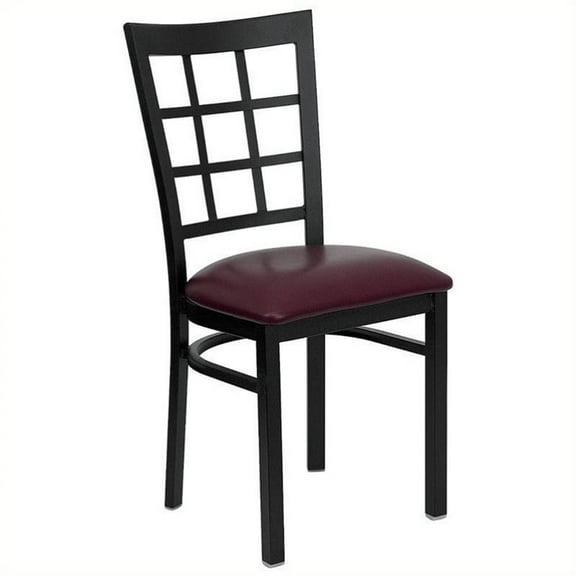 Bowery Hill Black Window Back Dining Chair in Burgundy