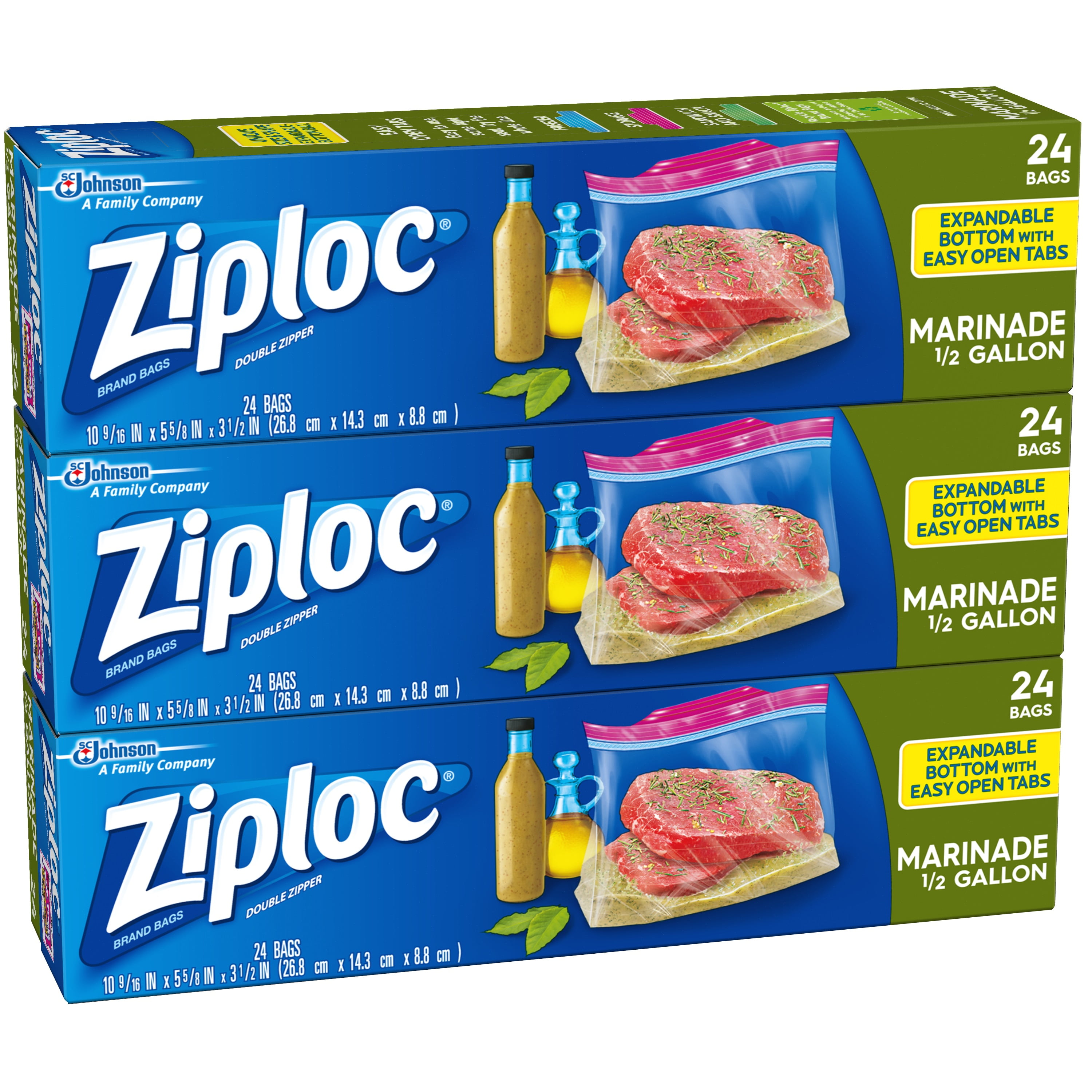 3 Pack Ziploc Pinch Seal Marinade Bags Half Gallon 24 Count